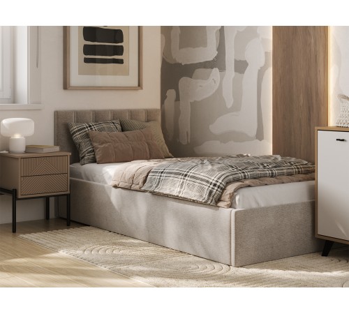 Кровать с ПМ Корсо 90х200, рогожка бежевая Кровать с ПМ Корсо 90х200, рогожка бежевая