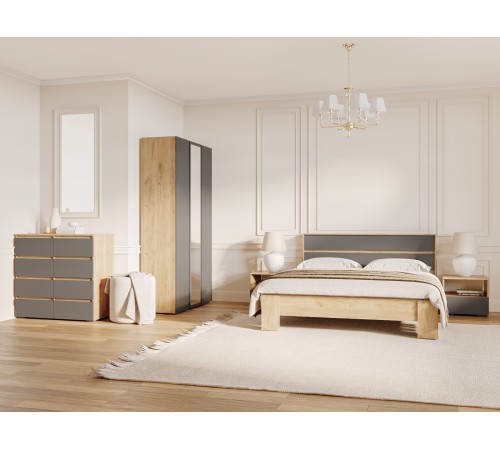 Кровать Хелен 160х200, дуб крафт золотой/графит серый