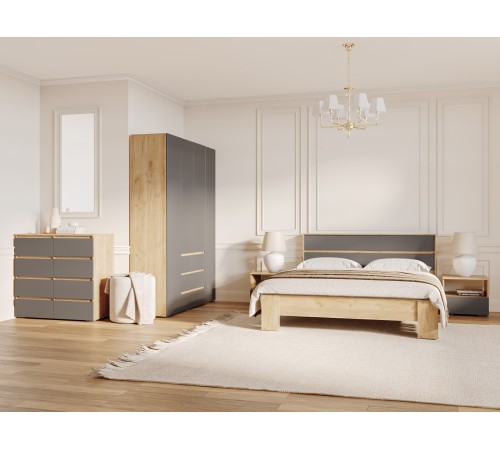 Кровать Хелен 160х200, дуб крафт золотой/графит серый