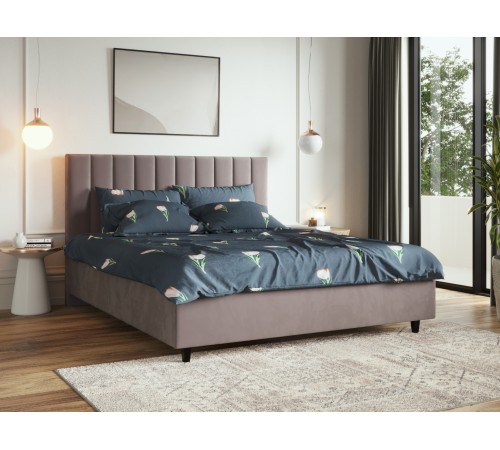 Кровать с подъемным механизмом Симона Люкс ПМ, какао велюр + Матрас Optima S 25 relax 140х200