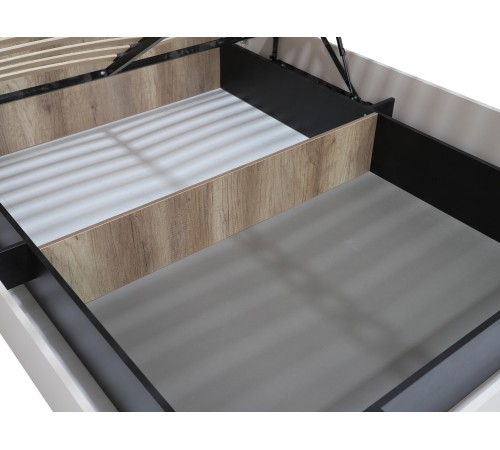 Кровать с подъемным механизмом Джулия 140х200, сатин/дуб каньон/бежевый велюр