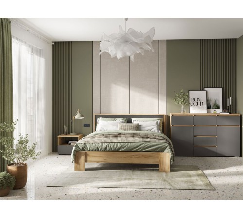 Кровать Хелен 160х200, дуб крафт золотой/графит серый