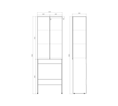 Шкаф комбинированный Винг 640 под стиральную машину, дуб золотой