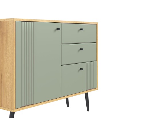 Комод Вега Саксония, дуб крафт золотой/серо-зеленый