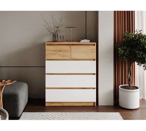 Комод 5 ящ Бостон Лайт, дуб крафт золотой/белый