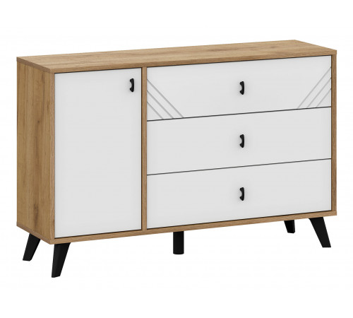 Комод Кайло 3 ящ 1 дв, дуб золотой/белый матовый