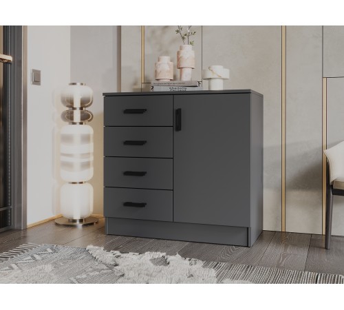Комод Эко 4 ящ 1 дв, графит