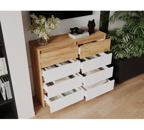 Комод 8 ящ Бостон Лайт, дуб крафт золотой/белый