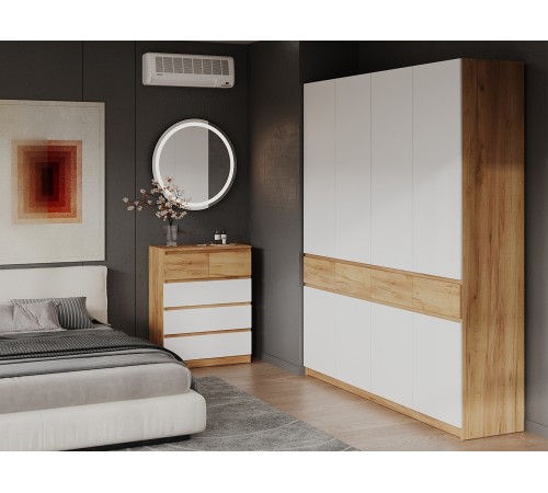 Комод 5 ящ Бостон Лайт, дуб крафт золотой/белый