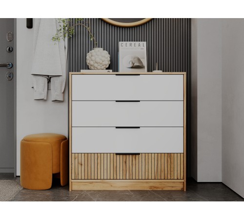 Комод 4 ящ Ивис, дуб крафт золотой/белый