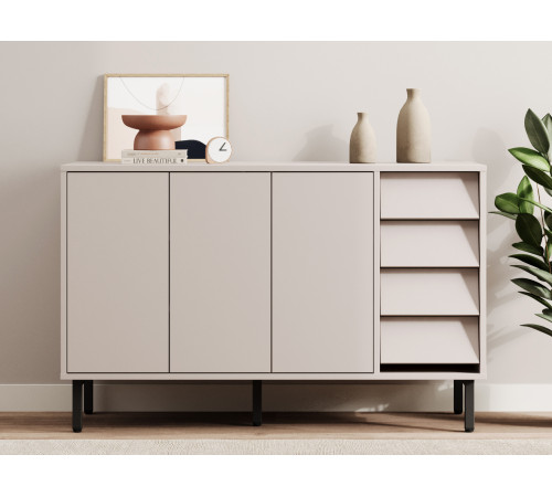 Комод Степ 4 ящ 3 дв, кашемир/черный