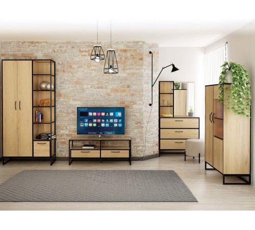 Комод Виртон с надстройкой, дуб крафт золотой/черный