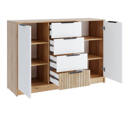 Комод 4 ящ 2 дв Ивис, дуб крафт золотой/белый