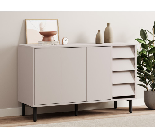 Комод Степ 4 ящ 3 дв, кашемир/черный