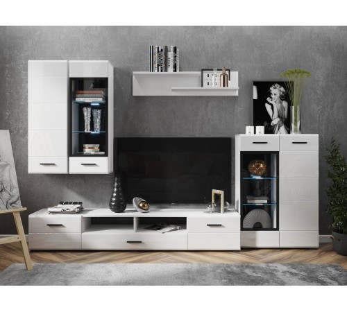 Комод Глосс 2 дв с подсветкой, белый/белый глянец