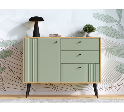 Комод Вега Саксония, дуб крафт золотой/серо-зеленый