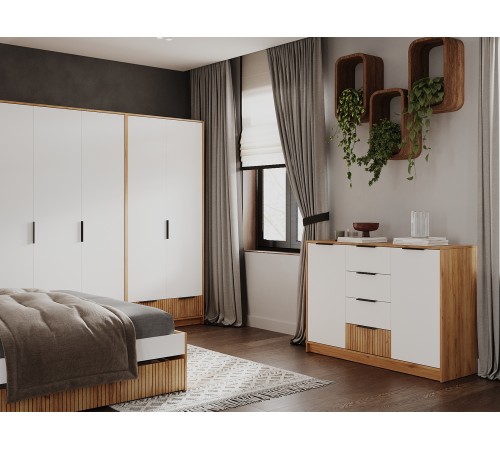 Комод 4 ящ 2 дв Ивис, дуб крафт золотой/белый