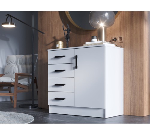 Комод Эко 4 ящ 1 дв, белый гладкий