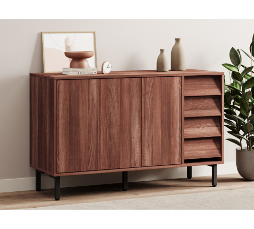 Комод Степ 4 ящ 3 дв, орех табак/черный