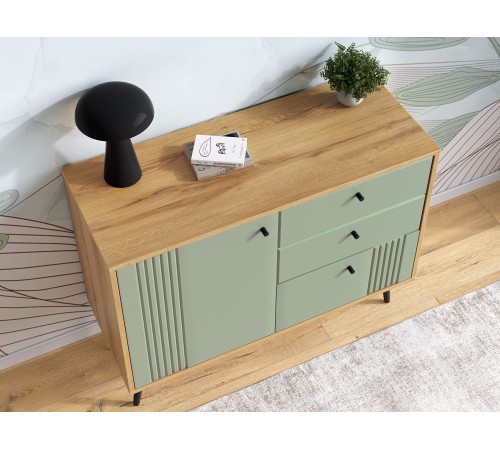 Комод Вега Саксония, дуб крафт золотой/серо-зеленый