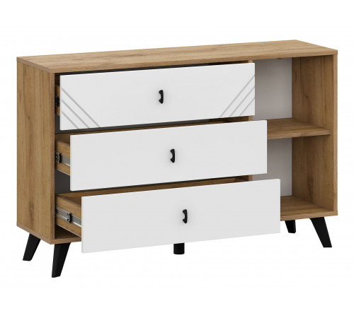 Комод Кайло 3 ящ 1 дв, дуб золотой/белый матовый