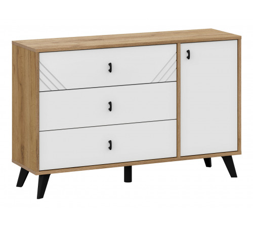 Комод Кайло 3 ящ 1 дв, дуб золотой/белый матовый