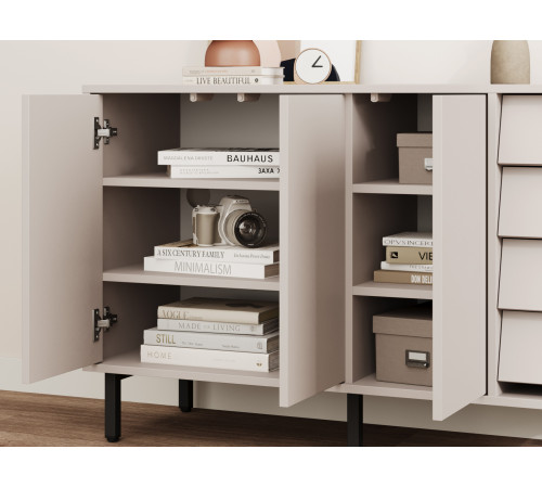 Комод Степ 4 ящ 3 дв, кашемир/черный