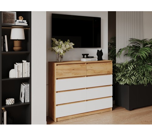 Комод 8 ящ Бостон Лайт, дуб крафт золотой/белый