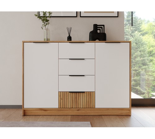 Комод 4 ящ 2 дв Ивис, дуб крафт золотой/белый