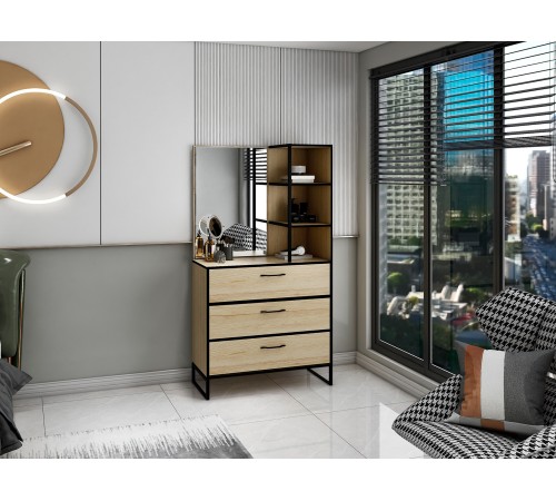 Комод Виртон с надстройкой, дуб крафт золотой/черный