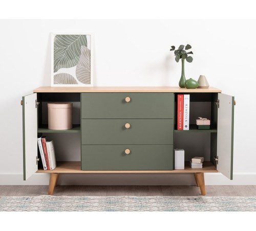 Комод Маттиас, дымчатый зеленый/гикори Рокфорд натуральный/белый шагрень