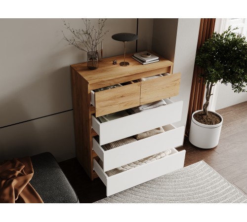 Комод 5 ящ Бостон Лайт, дуб крафт золотой/белый