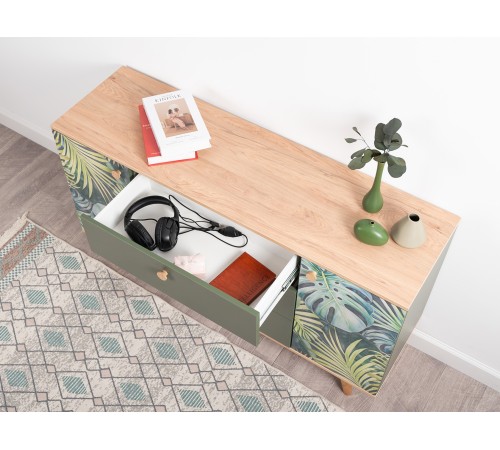 Комод Маттиас, дымчатый зеленый/гикори Рокфорд натуральный/белый шагрень