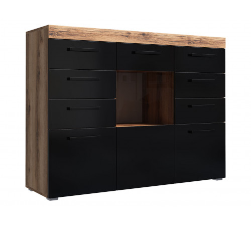 Комод Бастон, дуб делано/черный глянец