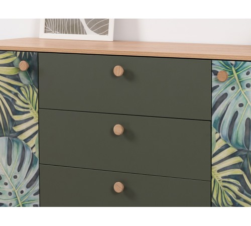 Комод Маттиас, дымчатый зеленый/гикори Рокфорд натуральный/белый шагрень