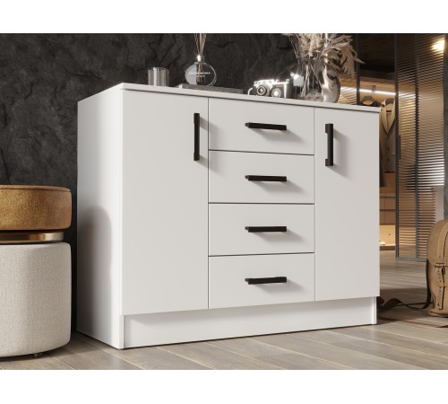 Комод Эко 4 ящ 2 дв, белый гладкий