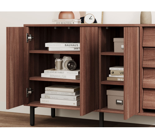 Комод Степ 4 ящ 3 дв, орех табак/черный