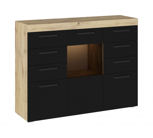 Комод Бастон, дуб вотан/черный глянец