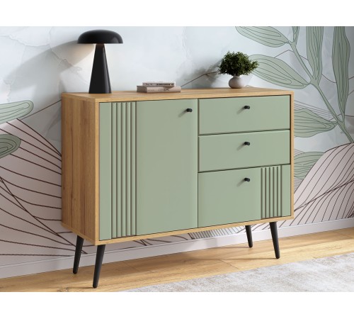 Комод Вега Саксония, дуб крафт золотой/серо-зеленый