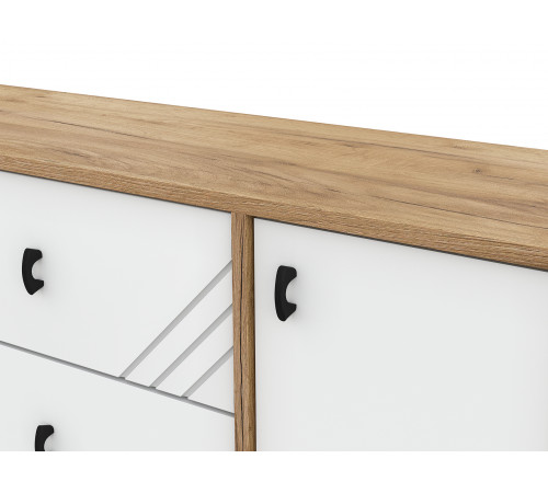 Комод Кайло 3 ящ 2 дв, дуб золотой/белый матовый