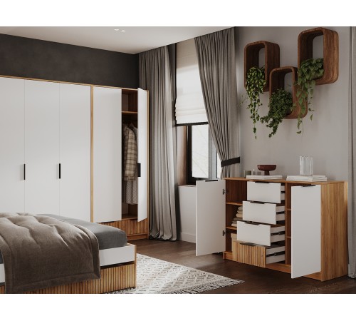 Комод 4 ящ 2 дв Ивис, дуб крафт золотой/белый