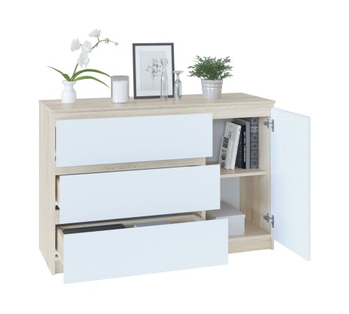 Комод Вайт-3 3 ящ 1 дв, дуб сонома/белый