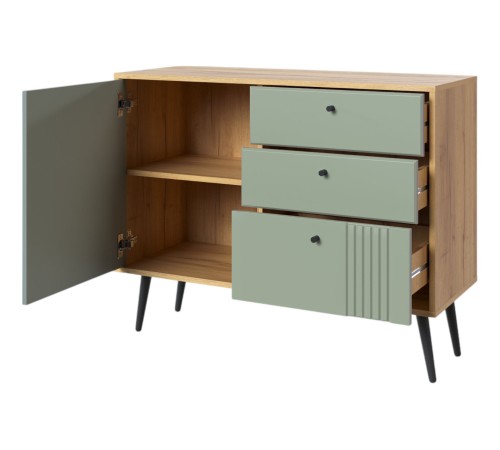 Комод Вега Саксония, дуб крафт золотой/серо-зеленый