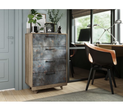 Комод Мегаполис КМ-02, дуб каньон/серый фотопечать