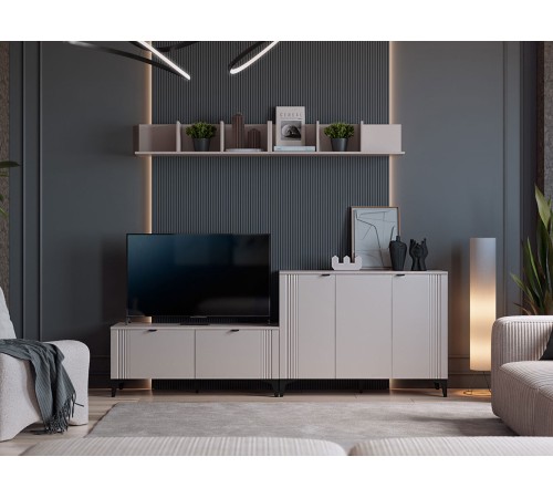 Комод 3 дв Рич, кашемир/фрапучино матовый/черный