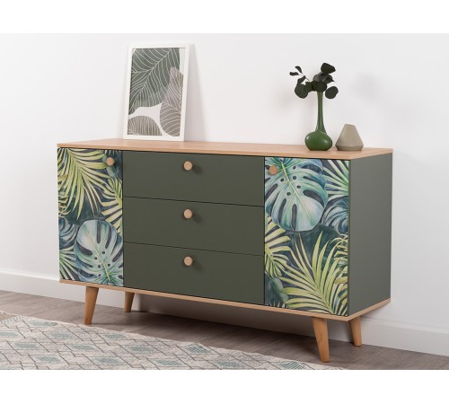 Комод Маттиас, дымчатый зеленый/гикори Рокфорд натуральный/белый шагрень
