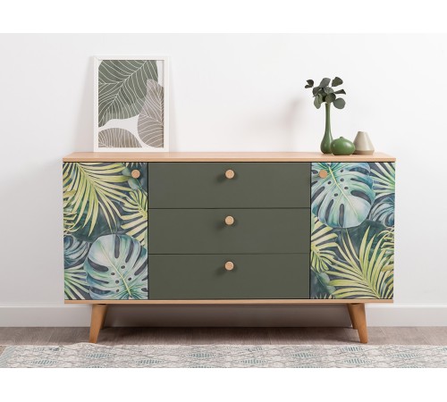 Комод Маттиас, дымчатый зеленый/гикори Рокфорд натуральный/белый шагрень