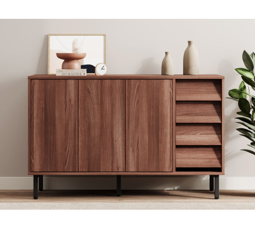 Комод Степ 4 ящ 3 дв, орех табак/черный