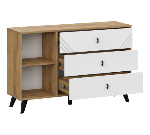 Комод Кайло 3 ящ 1 дв, дуб золотой/белый матовый