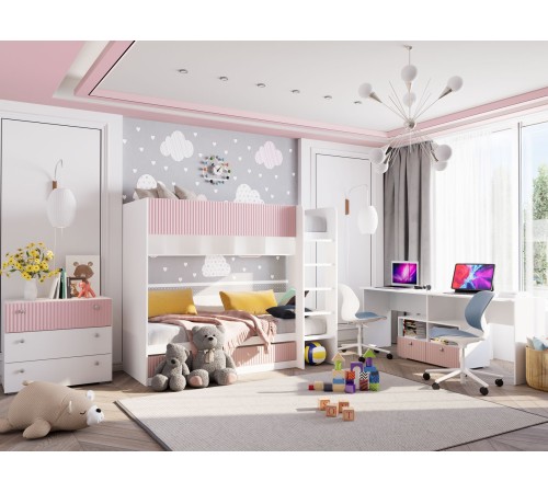 Комплект детской мебели Алиса 1, розовый/белый